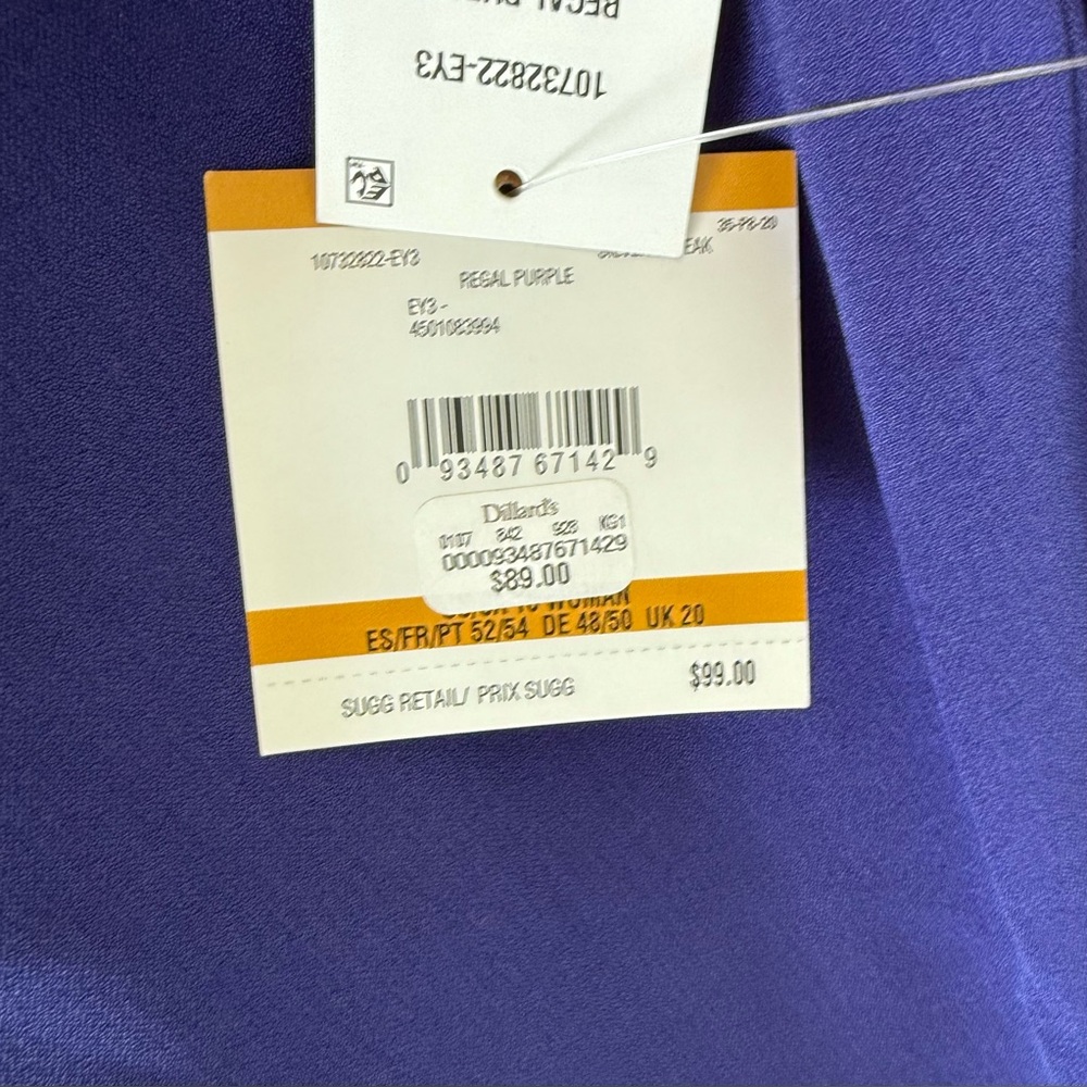 NWT Kasper Woman Regal Purple Sleeveless Sheath Dress 16W • Lined • Back Slit - Picture 3 of 8